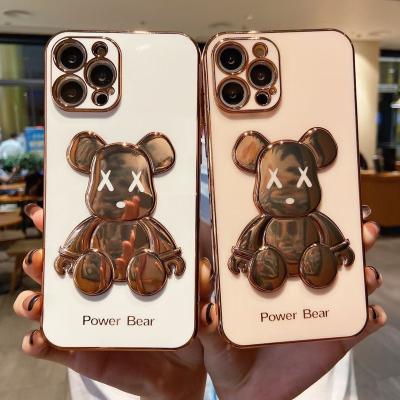 China New Design Power Bear Shockproof Phone Plating TPU Case Covers Shell Luxury Phone Cases Back Covers For iPhone 13/12 Series for sale