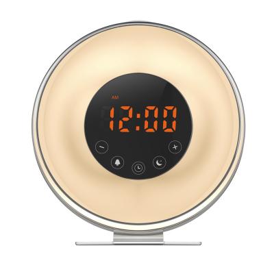 China Radio Wake Up Light Alarm Clock Speaker Amazon Sunrise Hot Selling FM Radio with 7 Color Changing Night Light for Bedroom for sale