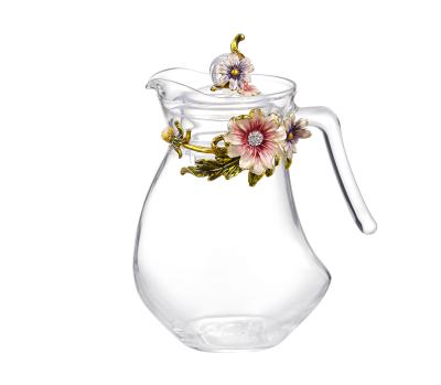 China Hot Sale Europe Drinking Water Glass Jar Set Flower Reusable Crystal Decoration Metal Glass Jug and Cup Sets 5pcs/set for sale