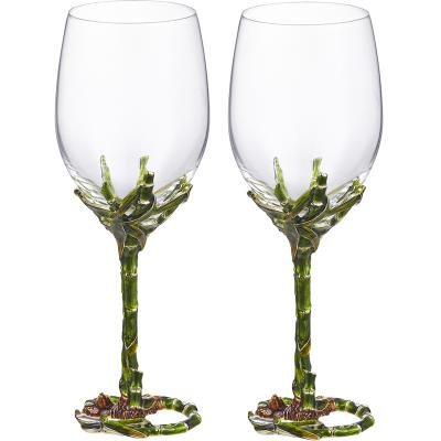 China Europe 2pcs Elegant Glass Cup Bamboo Champagne Glass Enamel Crystal Goblet Red White Wine Clear for sale