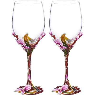 China Europe Best Selling Creative Phalaenopsis Enamel Lead Free Crystal Champagne Red Wine Goblet Wedding Gift Glass Set for sale