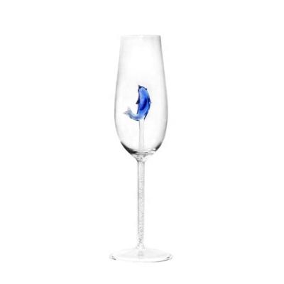 China Europe crystal diamond champagne glass wedding gift decorations decorate blue dolphin inside champagne glasses for sale