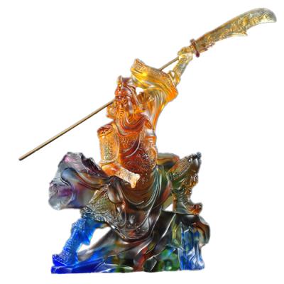 China China Chinese LiuLi Feng Shui Buddha Guan Yu Figurine Guan Gong Sculpture Creative Home Colored Chandelier Decor for sale