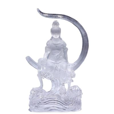 China Home Table Decor Zen China Crystal Glass OEM Transparent Sitting Meditating Buddha Statue for sale