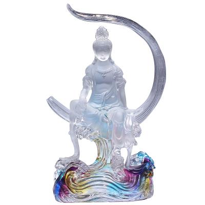 China OEM Liuli Zen Home Decor Transparent Sitting Buddha Tabletop Meditating Sculpture from China Crystal Glass for sale