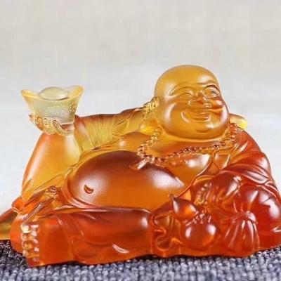 China China Liuli Laughing Buddha Statues With Yuanbao Colored Chandelier Maitreya Car Decoration For Sale for sale