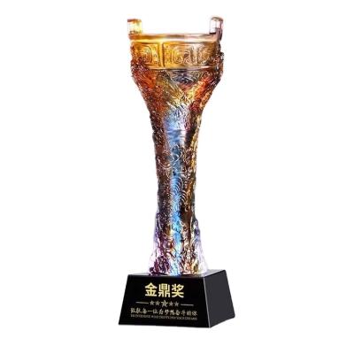 China China Hot Selling Liuli Top Quality Crystal Chinese Ding Trophy Awards Creative Trophy for sale