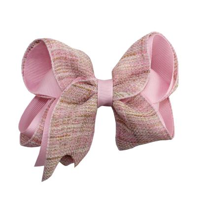 China Handmade Double Color Bow Grosgrain Bow Cute Ribbon Hair Clips Hanger With Diamond for sale