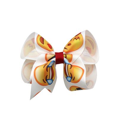 China Simple Bowknot Printed Ribbon Hair Bows Lovely Hair Clip For Girls 4inch for sale