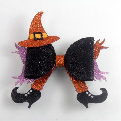 China Halloween Pumpkin Hat Hair Bows Glitter Small Leather Shoes Hair Clip for Girls Sacarla-22879 for sale