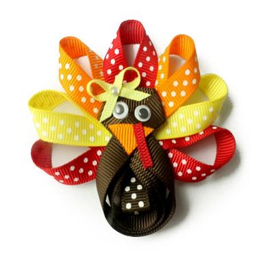 China Cute Thanksgiving Hair Bow Turkey Shape Hair Clip For Girls for sale