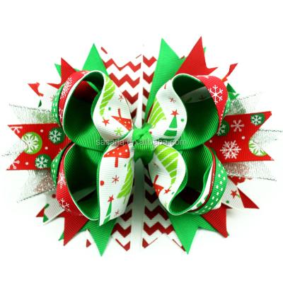 China Christmas Grosgrain Boutique Hair Bow with Sparkle Ribbon for Kids Sacarla-64 for sale