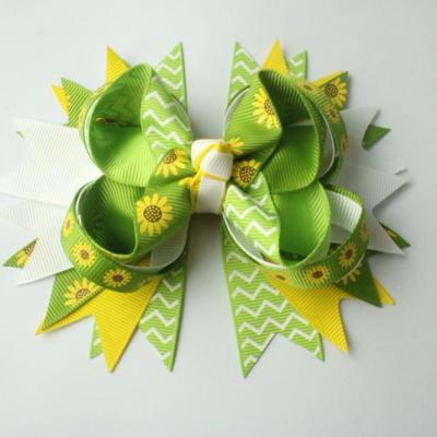 China Stain Ribbon Sunflower Green Ribbon Hair Bow for sale