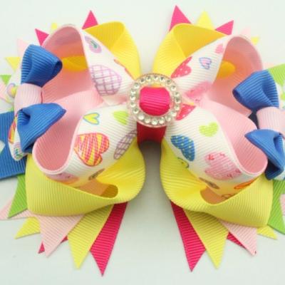 China Colorful Fabric Ribbon Hair Bow With Rhinestone Valentine Bows Heart Shape for sale