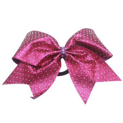 China Leather Sparkle Stone Ribbon Cheer Bows With Mini Dot Rhinestones For Party Wedding 5inch for sale