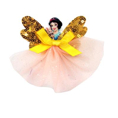 China beautiful 3 inch princess hair bow glitter hair clip for girls 3 inch for sale