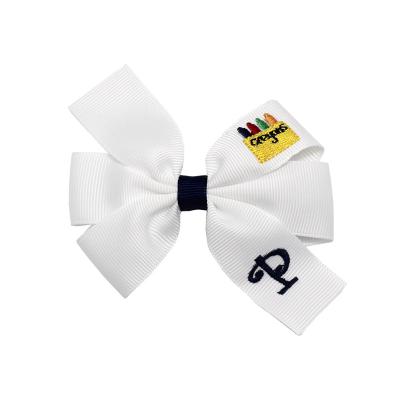 China 3.5 Inch Embroidery School All Letter Hair Bows Cute Girls With Clip for sale