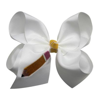 China 5 Inch Go To School Cute White Hair Bows Hair Clip For Girls 5 Inch for sale