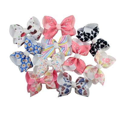 China High Quality Double Layer Jojo Hair Bows Grosgrain Ribbon With Printed Ribbon Hair Accessories 5.5 Inches for sale