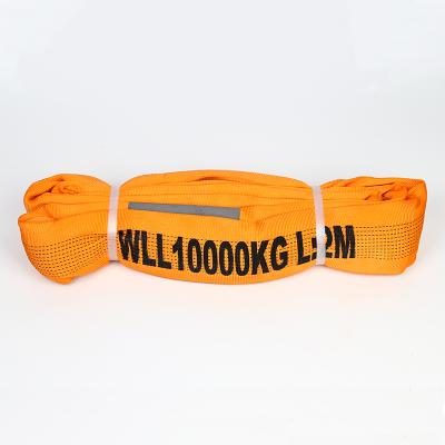 China Tough Lifting Goods And Durable Polyester 10 Ton Orange Endless Round Webbing Sling for sale