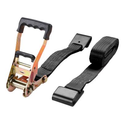 China Unbreakable black polyester ratchet ties 2 inches for moving around, securing cargo for sale