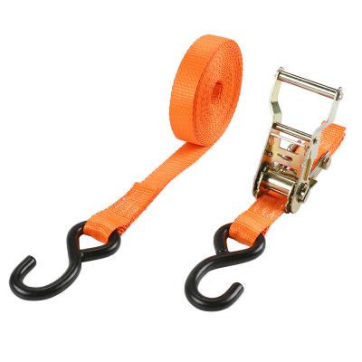 China EN-12195 Polyester PVC Coated S Hook 25mm High Quality Ratchet Tie Down Strap for sale