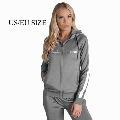 China Breathable Plain LOGO Designer Sweatsuits Women Workout 2 Pieces Hoodie And Jogger Set Sweatsuits Women for sale