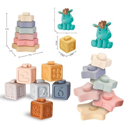 China DIY TOY Hot Sell Baby Silicone Stacking Toy Soft Glue Cute Animal Rooms Assorted Educational Toys for sale