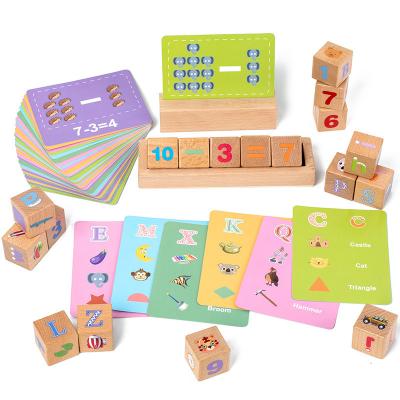 China DIY TOY Wooden Educational Number Letters learning Toy Words Spelling Flash Cards cube Toy Kit for kids for sale