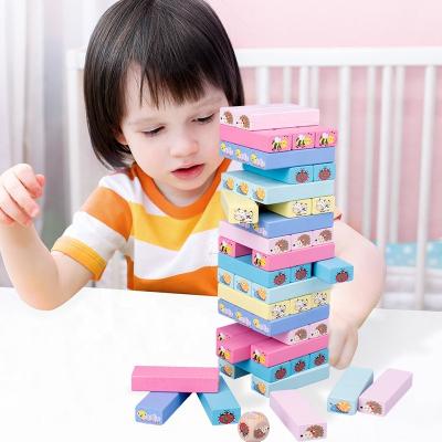 China Building Block Toy Montessori Wooden Tumbling Tower Toy Animal Stacking Height Building Block Toy for sale