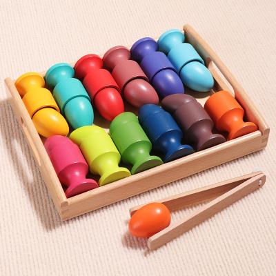 China DIY TOY Wooden Round 12 Piece Egg Balls in Cups Color Beads Matching Wooden Toy Game for Baby for sale