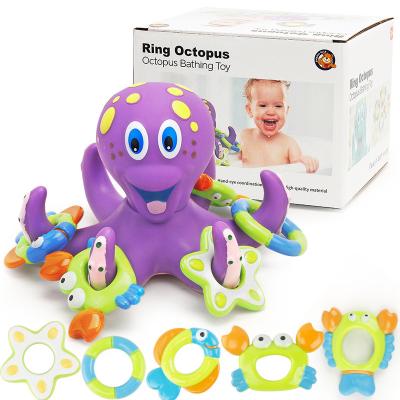 China Hot Selling PVC Handsome Octopus with Circle Molded Children's Cute Bath Toy Purple Octopus Bathtub Baby Toy. for sale