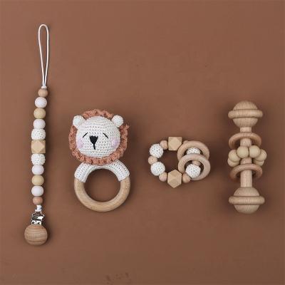 China COTTON Newcomer Crochet Doll Foster Baby Gift Set, Wooden Teether Toy Baby Gift Box Newborn for sale