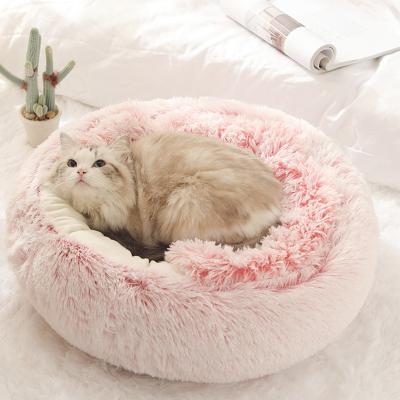 China Wholesale Cheap Washable Waterproof Comfortable Designer Travel Faux Fur Plush Removable Soft Memory Foam Large Round Pet Cat Dog Donut Beds for sale