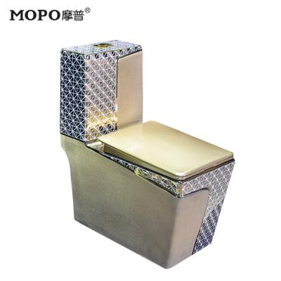 China Gold European Luxury Chinese Ceramic Toilet Bowl Automatic Operation WC Style One Piece Square Toilet For Sale for sale