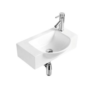 China Modern One Piece Bathroom Desgin Portable Plastic Ceramic Wall Hung Wash Basin With Base Rack for sale