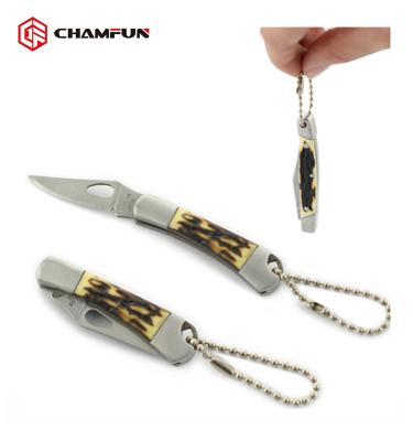 China Outdoor folding knife; promoting; gift ; campsite; 3Cr13 Stainless Steel Blade Forge Bone Handle Mini Folding Keychain Knives Hunting for sale