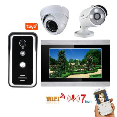 China Tuya App Metal WIFI Video Video Door Phone System Home Intercom Intercom with 7 Inch Wire Doorbell and 2CH AHD Security 4 Camera for sale