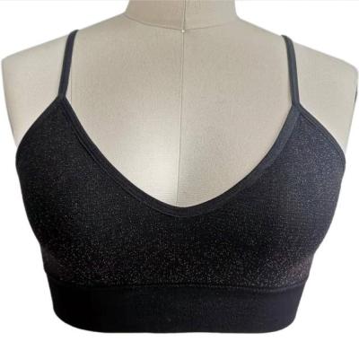 China Breathable Hot Fitness Shiny Gold Yarn V-Neckline With Removable Pads Seamless Ladies Yoga Crop Ribbed Tank Top for sale