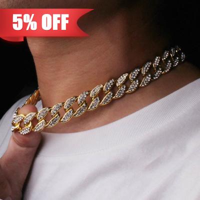 China Hiphop Hiphop Jewelry 18K Gold Necklace Jewelry Hip Hop Necklace Men's Cuban Chain Necklace for sale