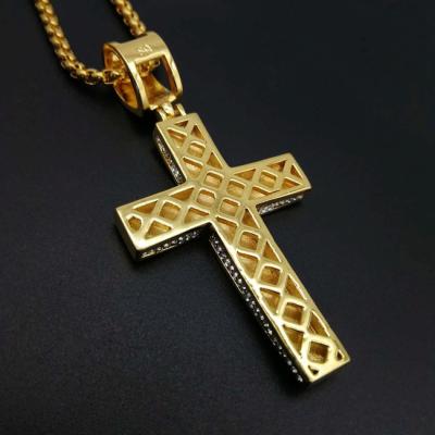 China Hiphop Titanium Steel Gold Plated Diamond Cross Necklace Stainless Steel Pendant for sale