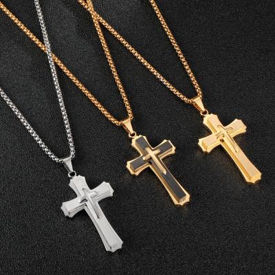 China Fashionable Three-Layer Religious Cross Necklace Stainless Steel Pendant Cross Pendant Necklace Men for sale