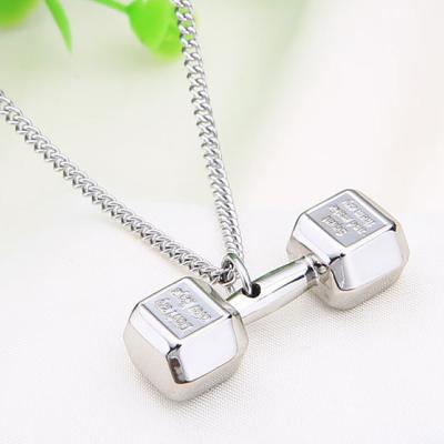 China Trendy Trendy Titanium Steel Jewelry Fitness Dumbbell Necklace Men Bossy Korean Couples Box Pendant Lettering for sale