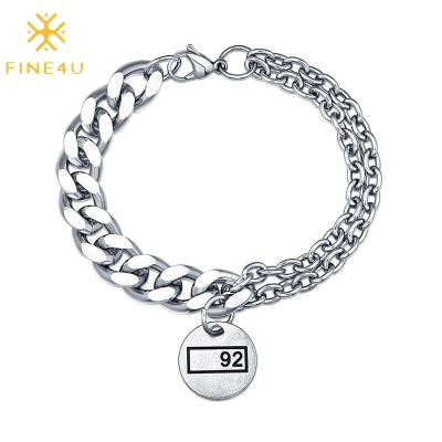 China Hiphop Hip Hop Mens Jewelry Number Disc Pendant Dangle Stainless Steel Chunky Link Chain Bracelet for sale