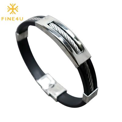 China Trendy Gift Silicone Men Stainless Steel Jewelry Wire Bracelets for sale