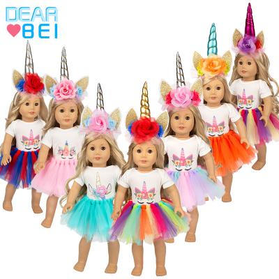 China New Cute Cartoon Unicorn Rainbow Skirt American Girl 18 Inch Europe and America Princess Dress Doll Clothes Birthday for sale