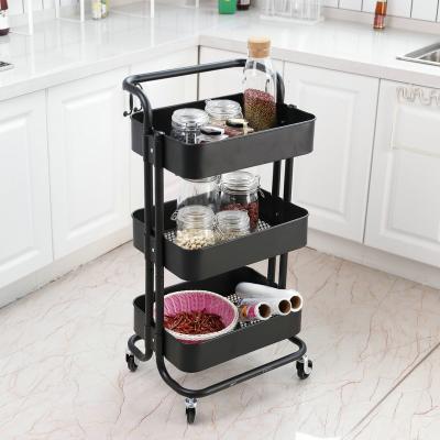 China Sustainable Supply 3 Tier Factory Cart Metal Cart Storage Rack Household Storage Utility Cart for sale