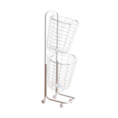 China Goods Stored Using Low Price 2 Tier Housewares Single Metal Wire Laundry Basket With 4 Wheels Storage Baskets White/Black Iron, Iron for sale