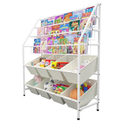 China Modern Multifunctional Child Bookshelf Magazine Storage Rack With Toy Storage Box for sale