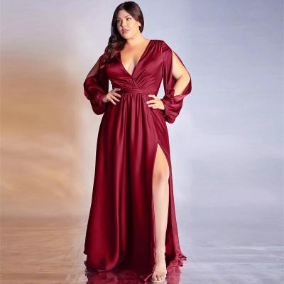 China High Waisted Long Viable Deep V Neckline Split Sleeve Plus Size Maxi Dresses Cocktail Evening Party for sale